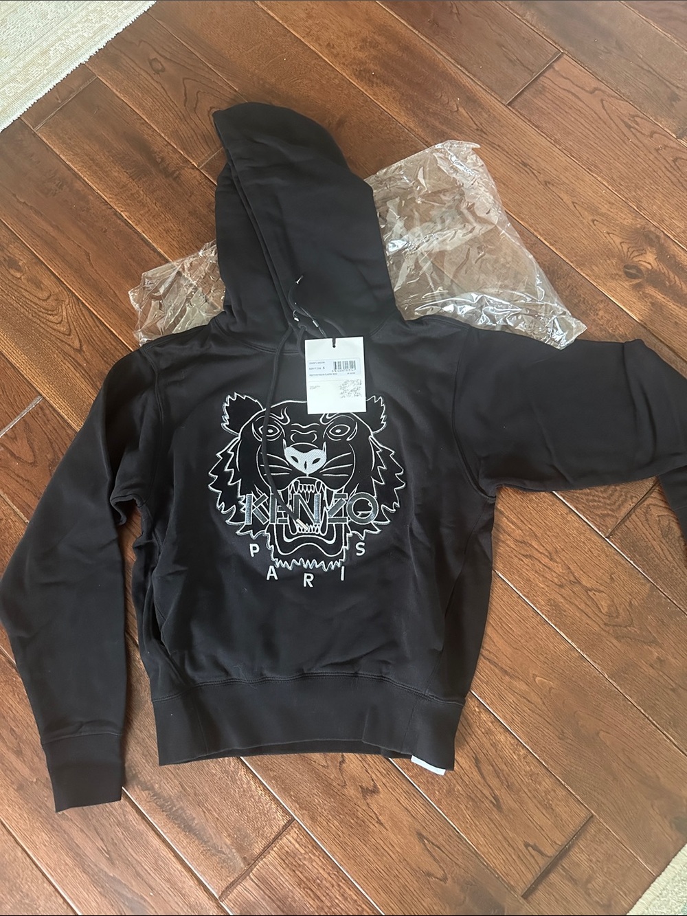 Kenzo Women’s Black Hoodie with White Tiger Print